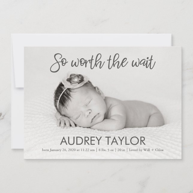 Worth the wait Photo Baby Birth Announcement (Front)