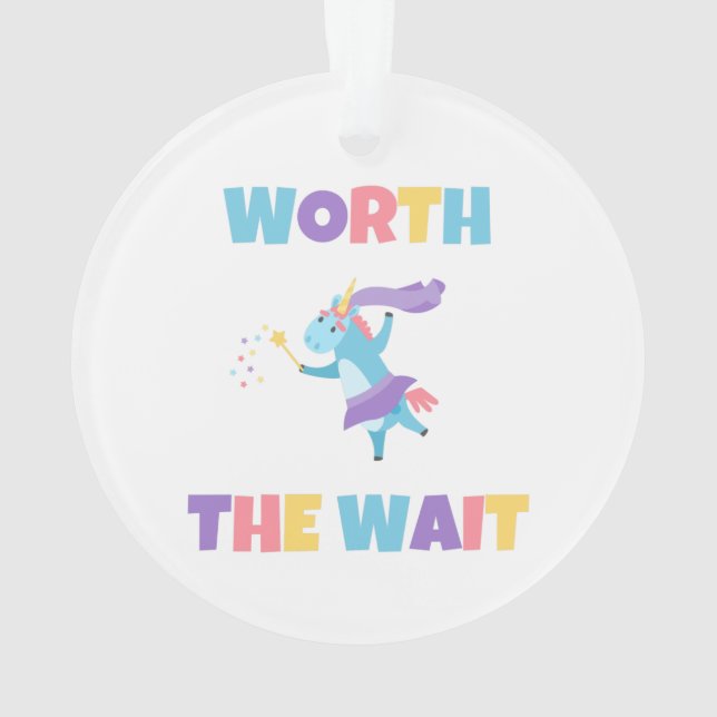 Worth the Wait Rainbow Unicorn New Baby - Adoption Ornament (Back)