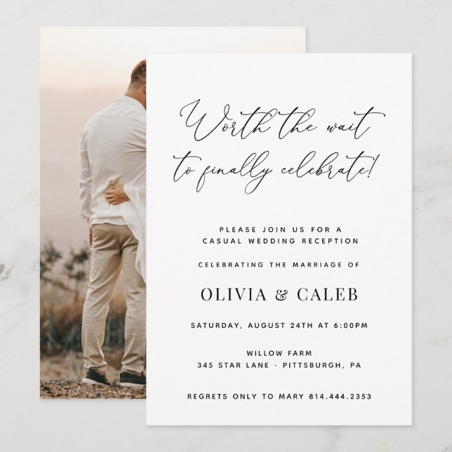 Worth the Wait to Celebrate Wedding Reception Invi Invitation (Front/Back)