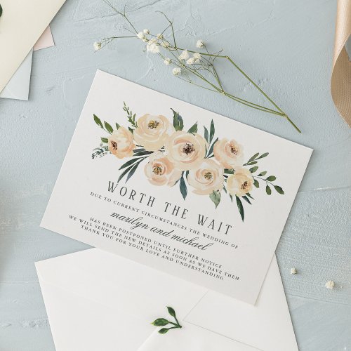 Worth The Wait Updated Plans Wedding Postponement Invitation Postcard