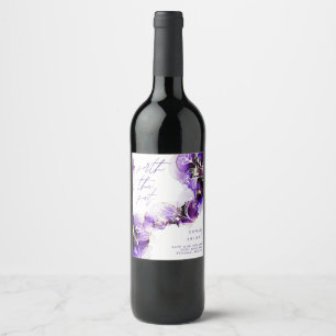 Worth The Wait Watercolor Agate Violet Ink Floral Wine Label
