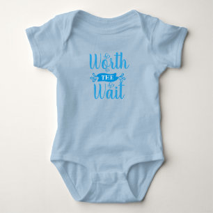 Worth The Wait, with Hearts, Blue on Blue Baby Bodysuit