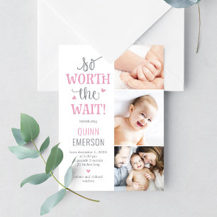 Worth Waiting Baby Photo Birth Announcement