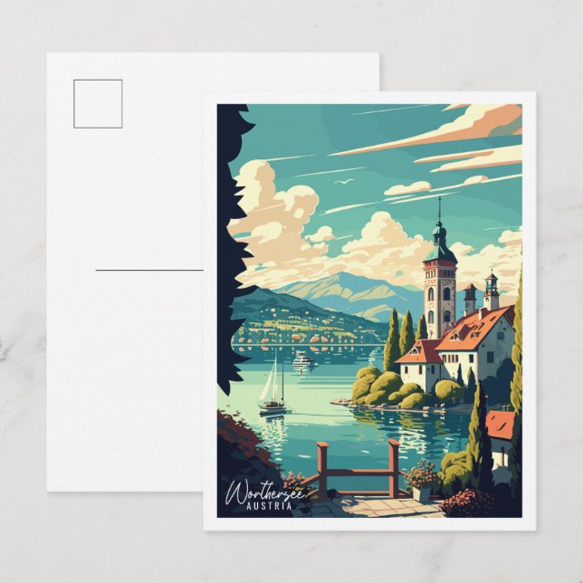 Worthersee Austria vintage travel illustration Postcard (Front/Back)
