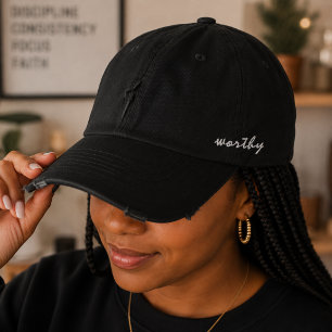 Worthy, Minimal Motivating Inspiring Christian Embroidered Baseball Cap