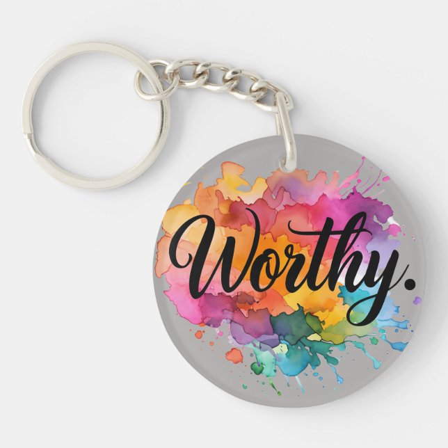 Worthy Square Motivational Watercolor Keychain (Front)