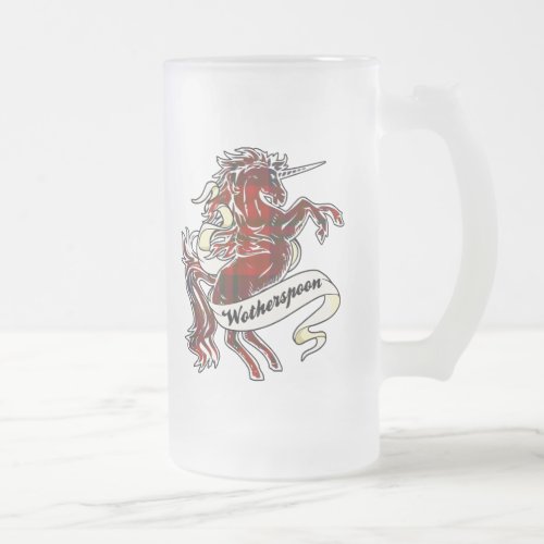 Wotherspoon Tartan Unicorn Frosted Glass Beer Mug