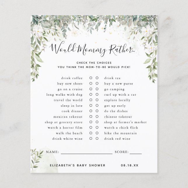 Would Mommy Rather | Baby Shower Game (Front)