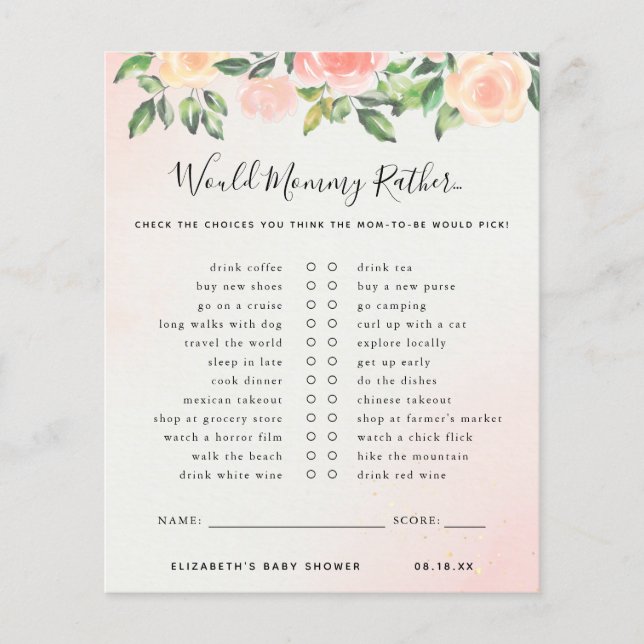 Would Mommy Rather | Baby Shower Game (Front)