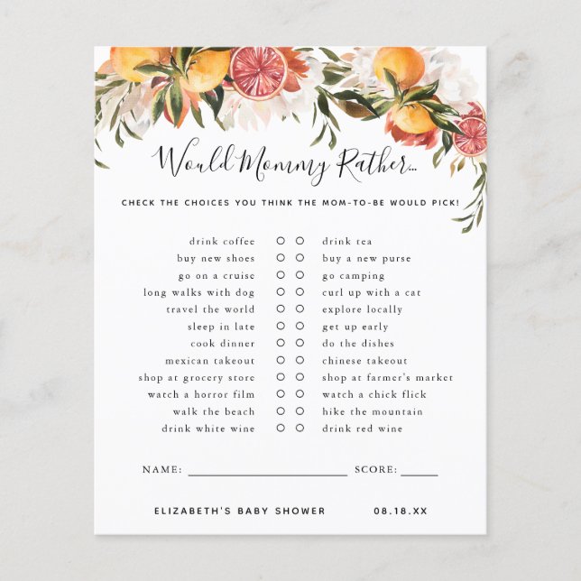 Would Mommy Rather | Baby Shower Game (Front)