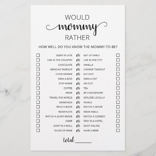 Would Mommy Rather Baby Shower Game