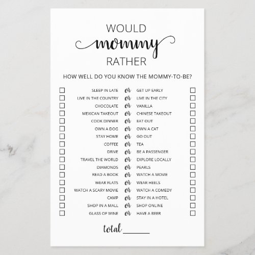 Would Mommy Rather Baby Shower Game