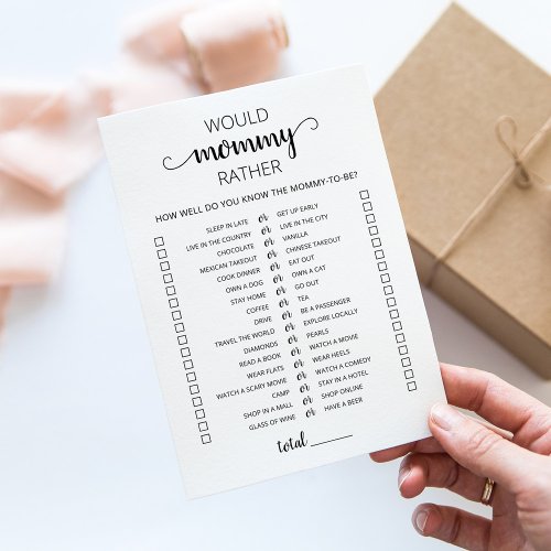 Would Mommy Rather Baby Shower Game Card