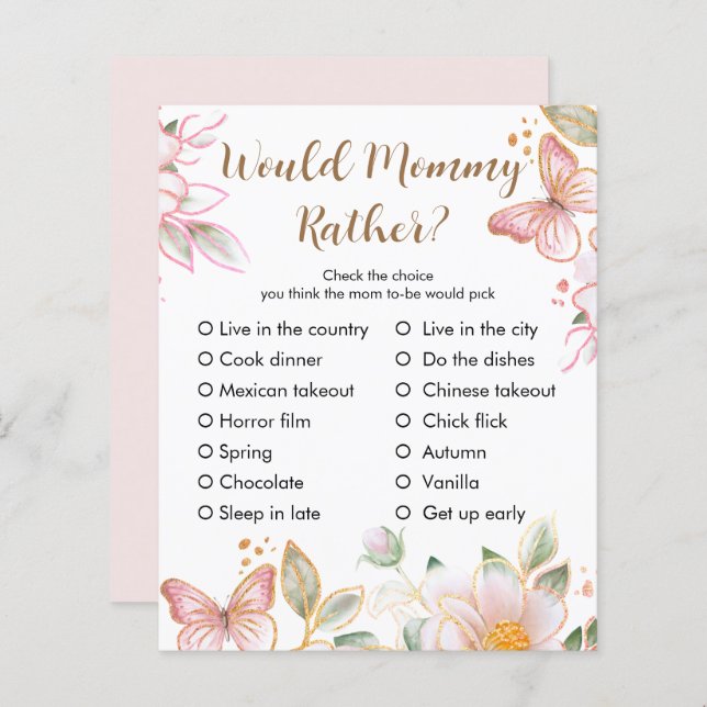 Would Mommy Rather | Baby Shower Personalized Game (Front/Back)