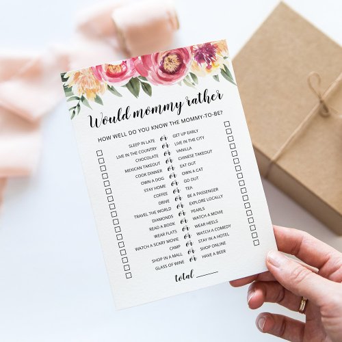 Would Mommy Rather Editable Baby Shower Game Card