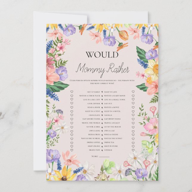 Would Mommy Rather Game Baby Shower Party Card (Front)