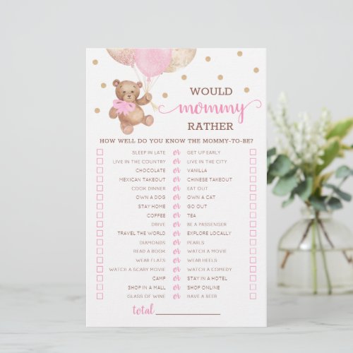 Would Mommy Rather Game Baby Shower Teddy Bear