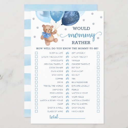 Would Mommy Rather Game Baby Shower Teddy Bear