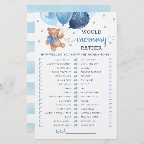 Would Mommy Rather Game Baby Shower Teddy Bear