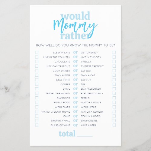 Would Mommy Rather Light Blue Baby Shower Game