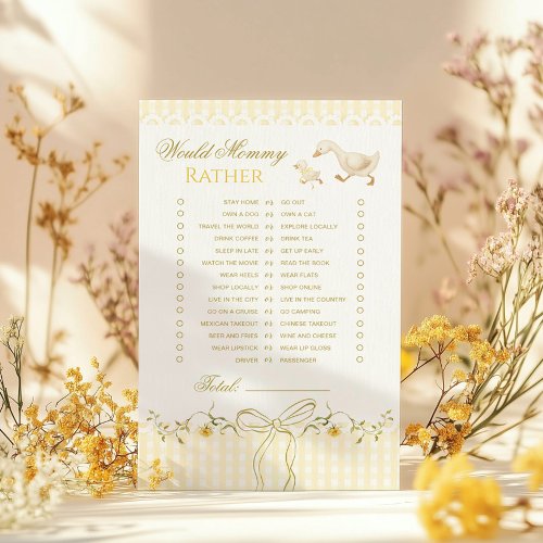 Would Mommy Rather Silly Goose Baby shower game