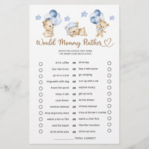 Would Mommy Rather Teddy Bear Boy Baby Shower