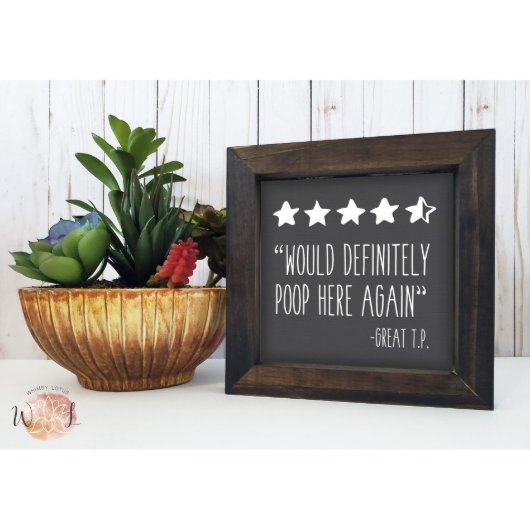 Would Poop Here Again Rustic Bathroom Wall Sign (Brown | Gray)