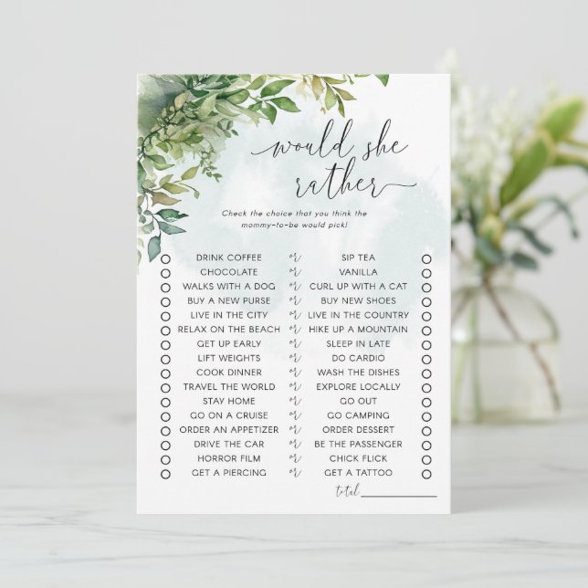 Would She Rather Baby Shower Game Invitation (Standing Front)