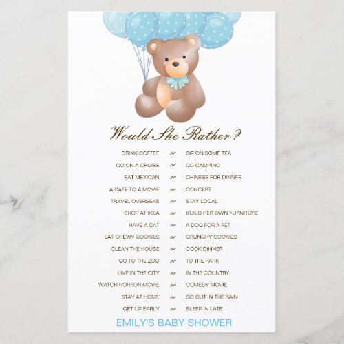 Would She Rather Baby Shower Game PRINTED