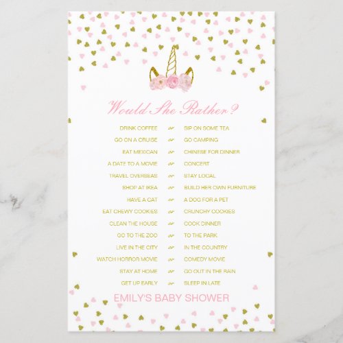 Would She Rather Baby Shower Game PRINTED