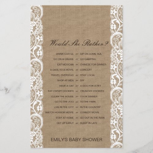 Would She Rather Baby Shower Game PRINTED