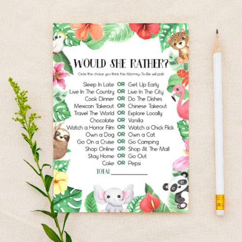 Would She Rather Baby Shower Game Stationery