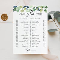 Would She Rather Birthday Party game Card