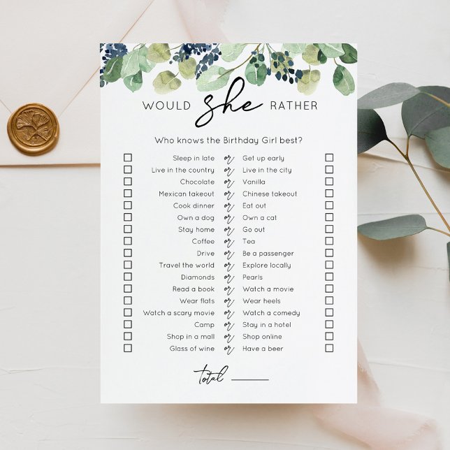 Would She Rather Birthday Party game Card (Creator Uploaded)