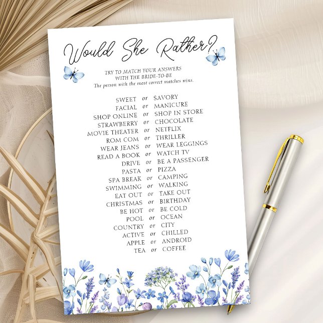 Would She Rather Blue Wildflower Shower Game (Would She Rather? game cards from my Blue Wildflower Bridal Shower Collection
)