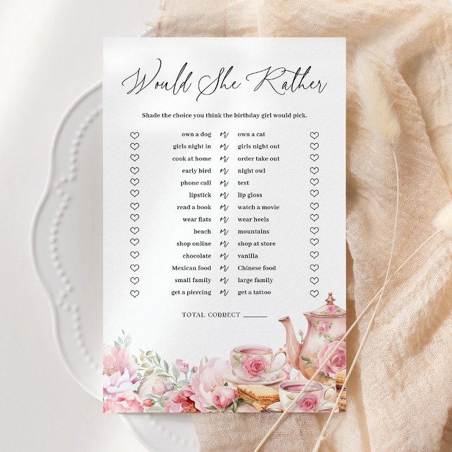 Would She Rather Blush Pink Floral Tea Party Game (Creator Uploaded)