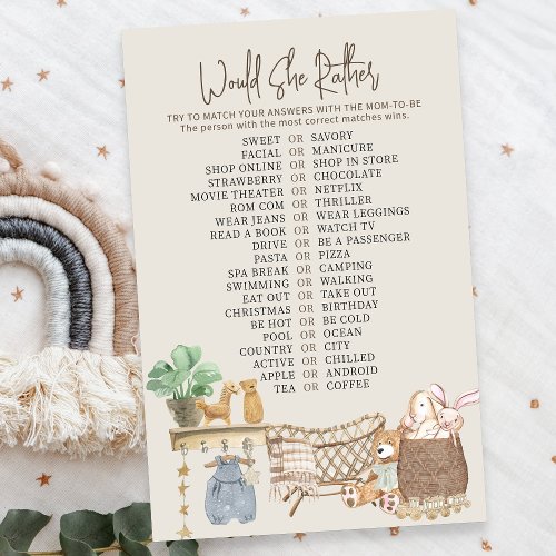 Would She Rather Boho Baby Nursery Shower Game
