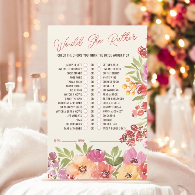 Would she rather boho floral bridal shower game (Would she rather boho floral bridal shower game)