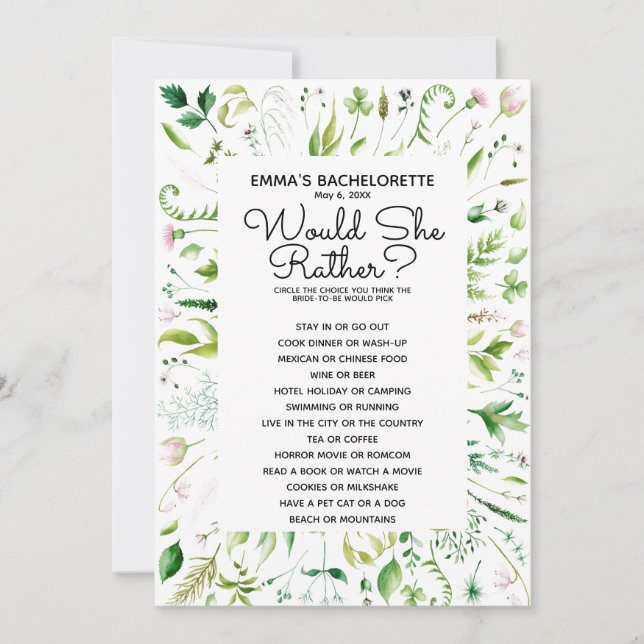 would she rather bridal baby shower game invitation (Front)