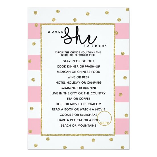 Would She Rather Game Bridal And Wedding Shower Supplies Zazzle