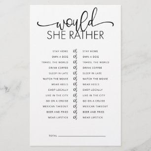 Would She Rather Bridal Shower Game