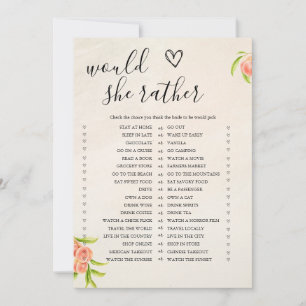 Would She Rather Bridal Shower Game Card