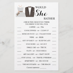 Would She Rather Bridal Shower Game Card Flyer