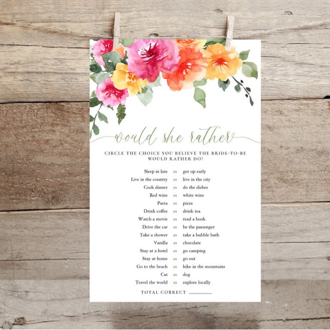 Would she rather bridal shower game colorful (Creator Uploaded)