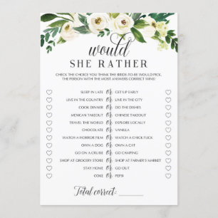 Would She Rather Bridal Shower Game Floral Theme Invitation