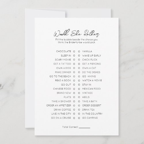 Would She Rather_ Bridal Shower Game Holiday Card