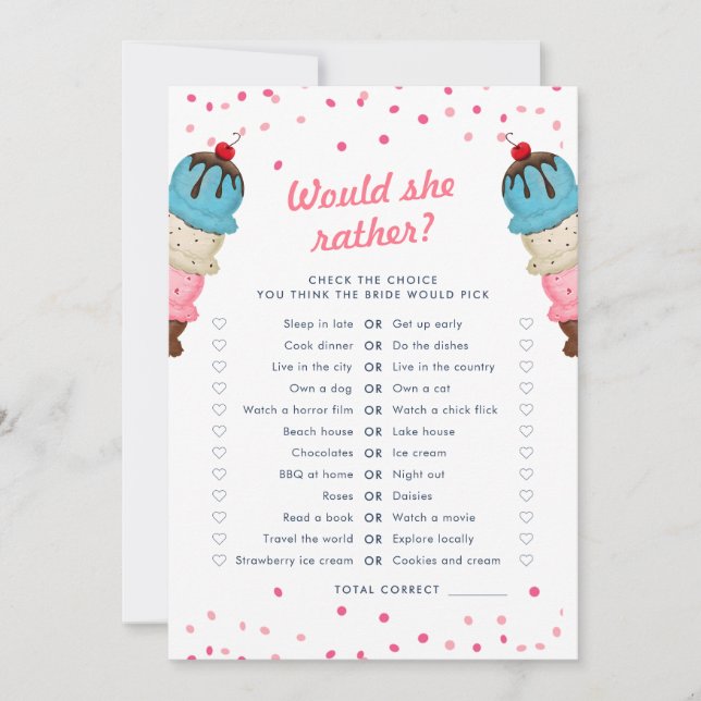 Would She Rather Bridal Shower Game Invitation (Front)