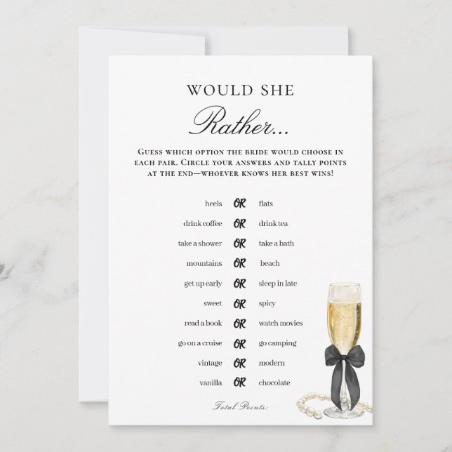 Would She Rather Bridal Shower Game Invitation (Front)