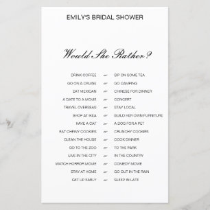 Would She Rather Bridal Shower Game PRINTED