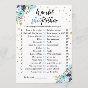 Would She Rather Bridal Shower Game Travel Blue Invitation